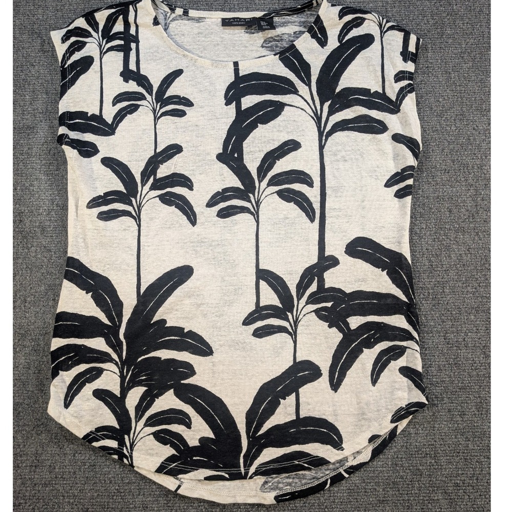 Tahari Linen Palm Print Sleeveless Top Women Size M